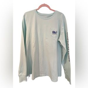 Vineyard Vines Teal Long-Sleeve Whale Pocket Tee Size XL